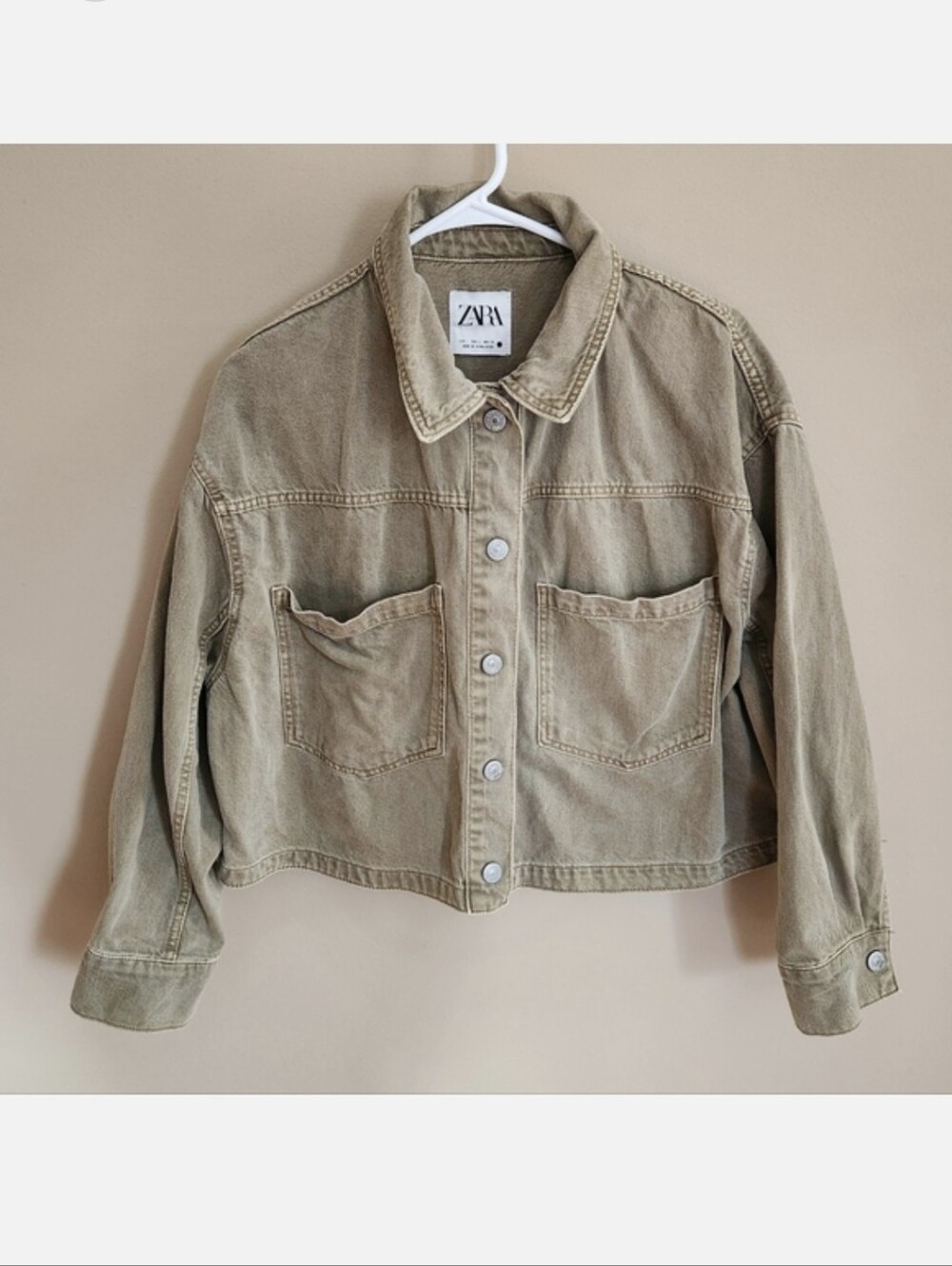 Zara green Denim Jacket sz L